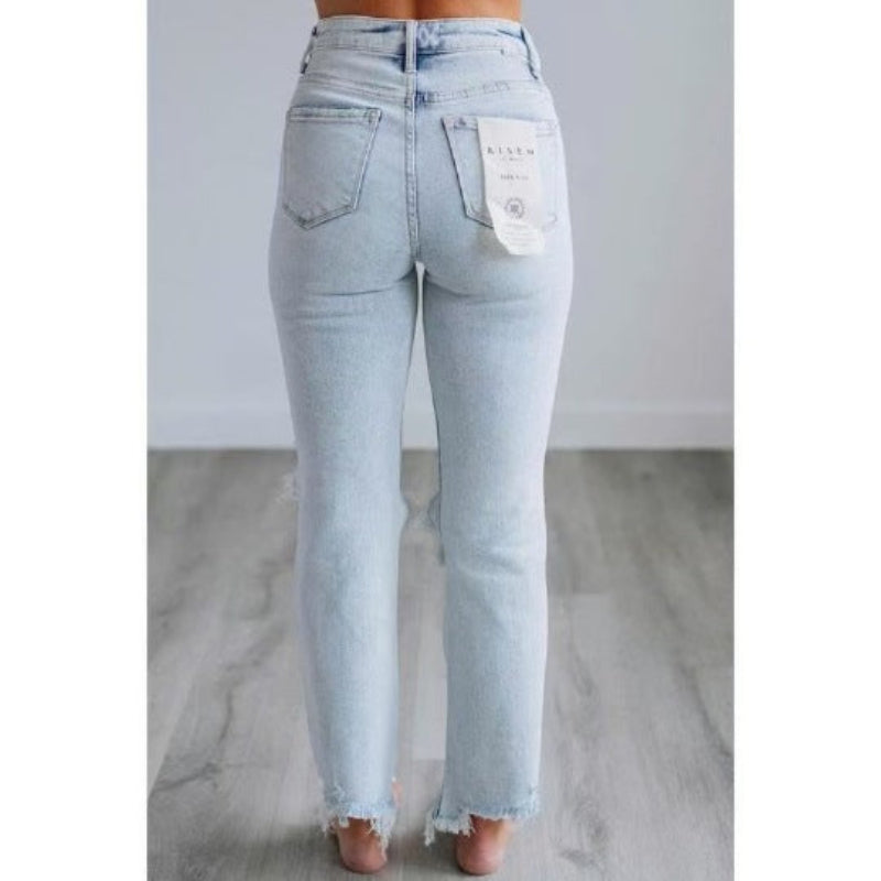 Tayla | Casualowe Sprane Jeansy Slim Fit z Przetarciami