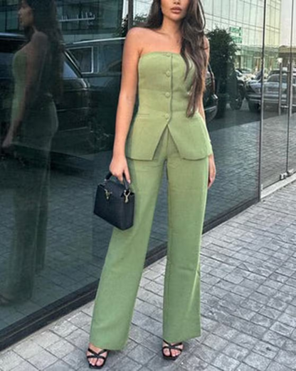 Bria | Strapless Buttoned Two-Piece Set