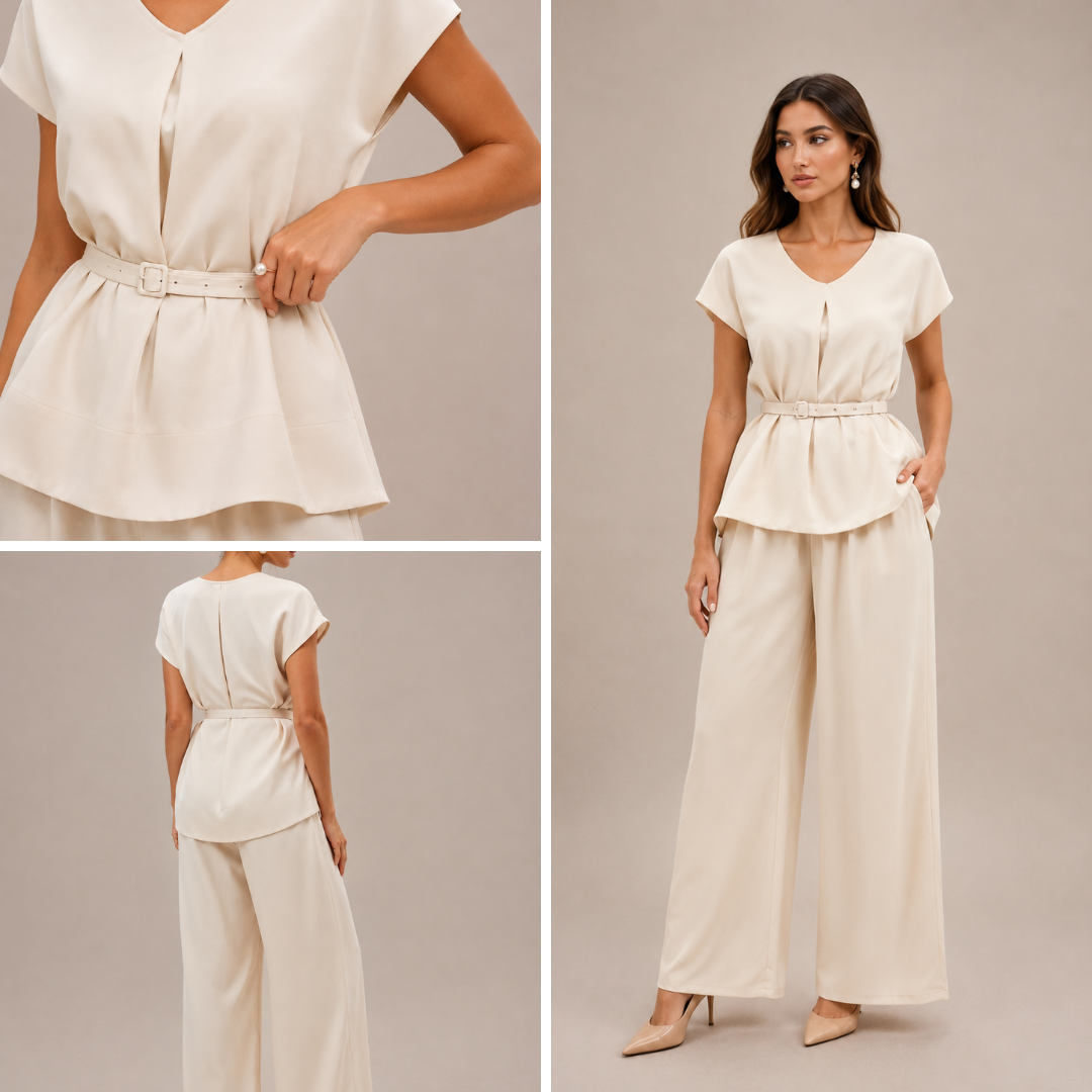 Florence | Short Sleeve Knotted Top & Wide-Leg Trousers Set