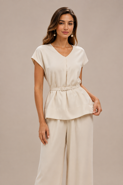 Florence | Short Sleeve Knotted Top & Wide-Leg Trousers Set