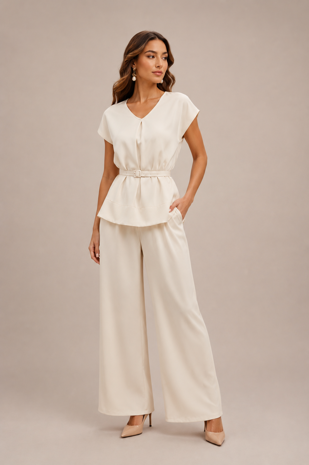 Florence | Short Sleeve Knotted Top & Wide-Leg Trousers Set