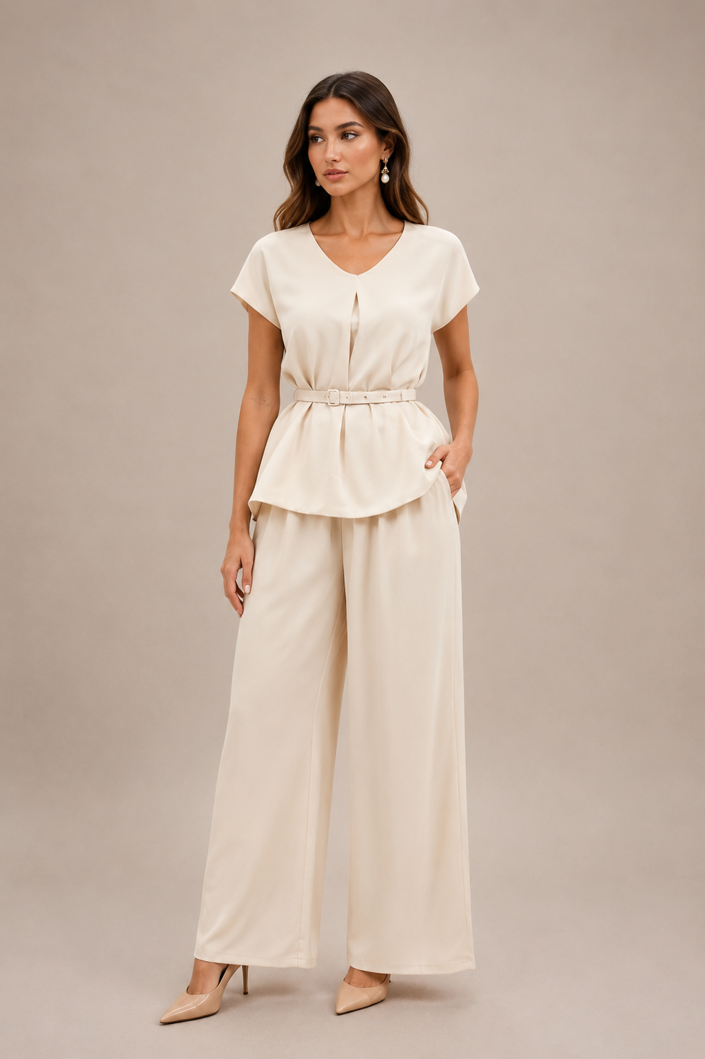 Florence | Short Sleeve Knotted Top & Wide-Leg Trousers Set