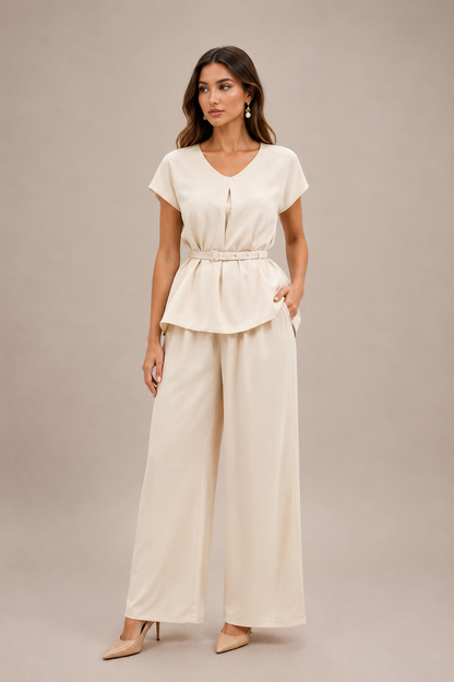 Florence | Short Sleeve Knotted Top & Wide-Leg Trousers Set