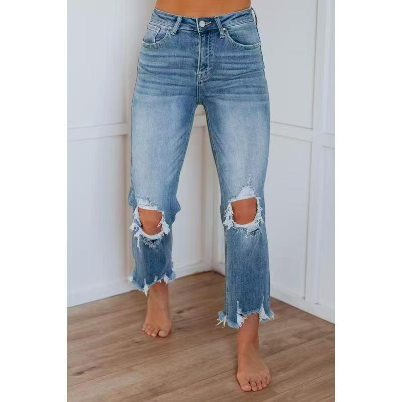 Tayla | Casualowe Sprane Jeansy Slim Fit z Przetarciami