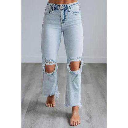 Tayla | Casualowe Sprane Jeansy Slim Fit z Przetarciami