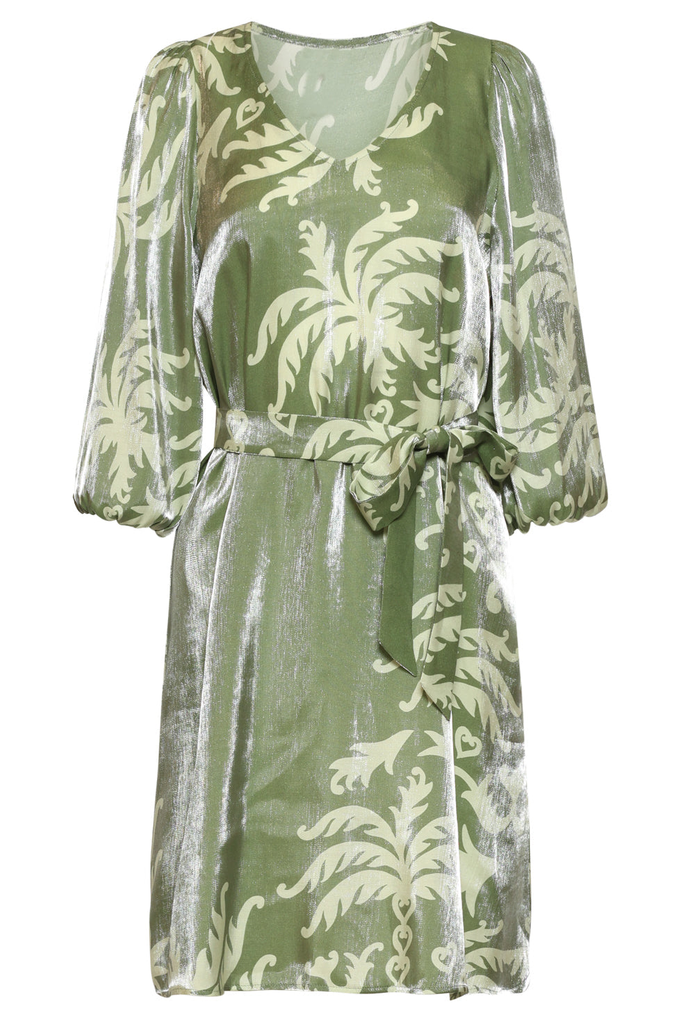 Amy | Olive Green Palm Print Dress
