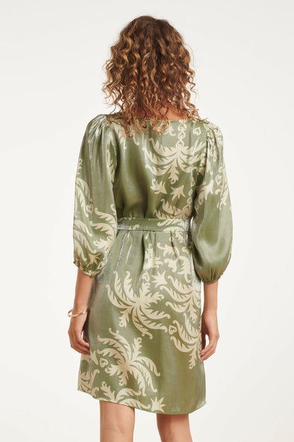Amy | Olive Green Palm Print Dress