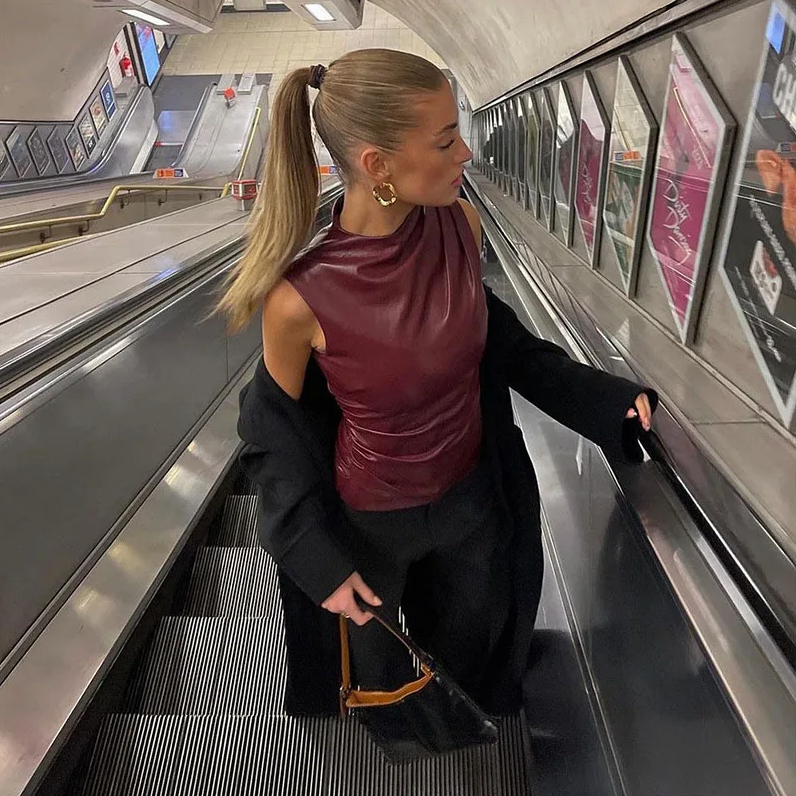 Seran | Elegancki Top ze Sztucznej Skóry