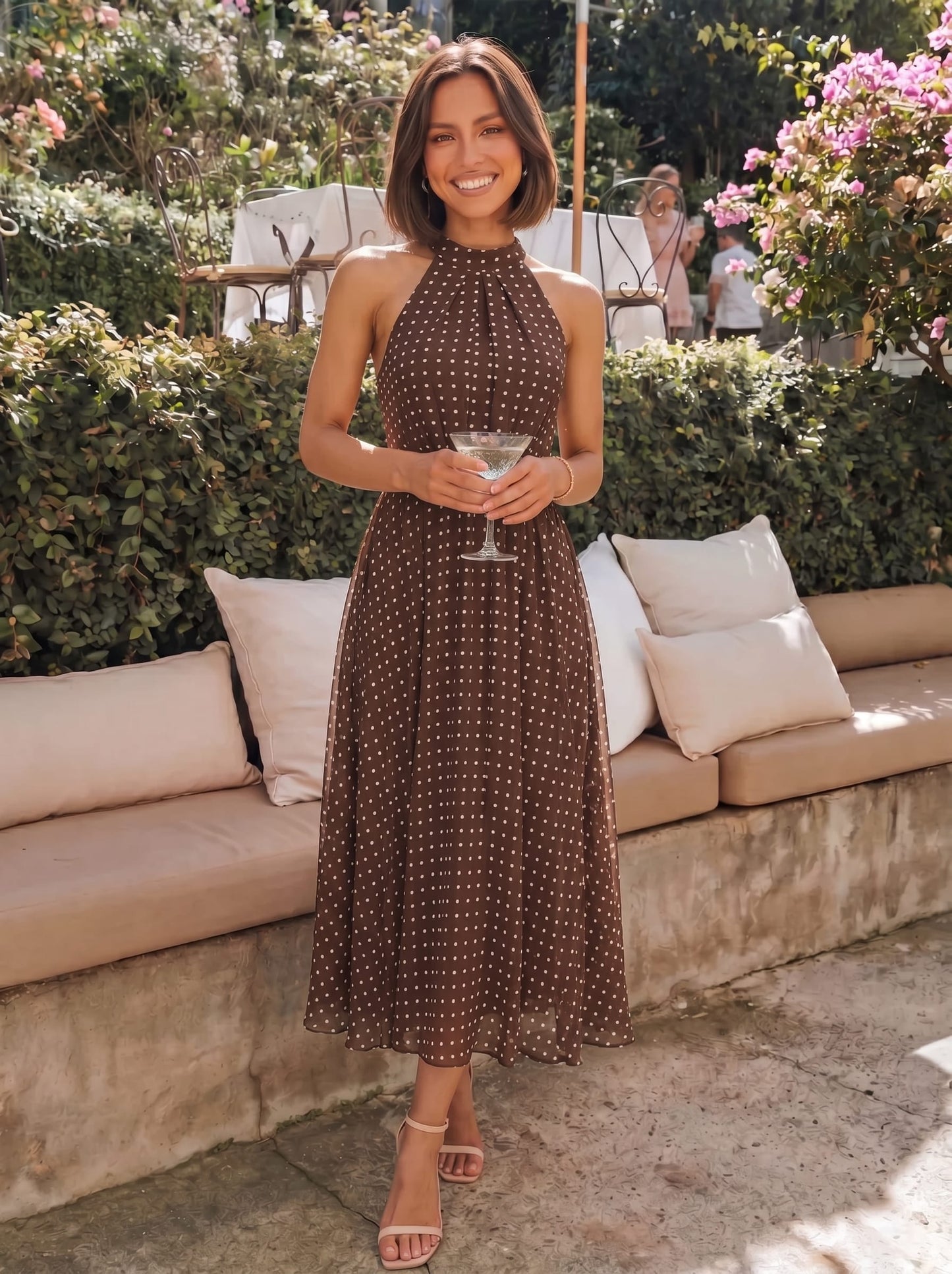 Halterneck and Polka Dot Chiffon Skirt
