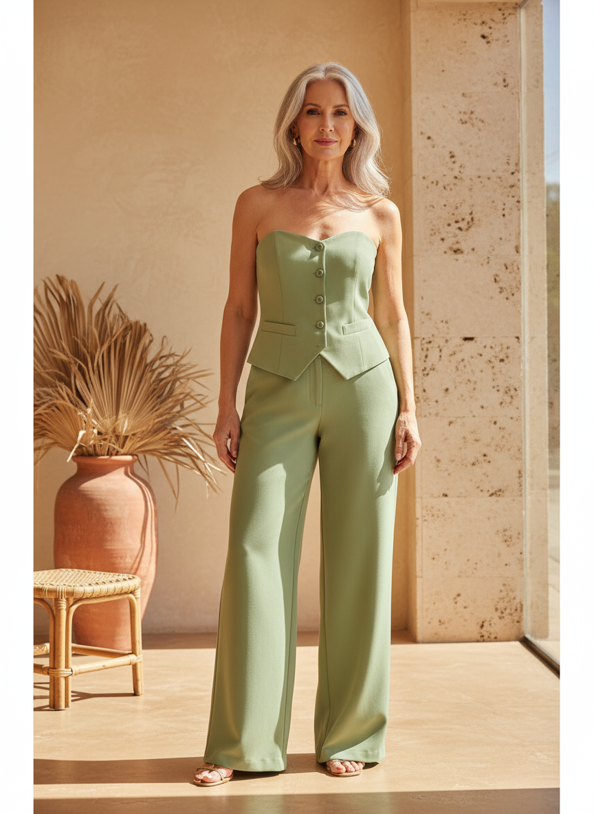 Bria | Strapless Buttoned Two-Piece Set