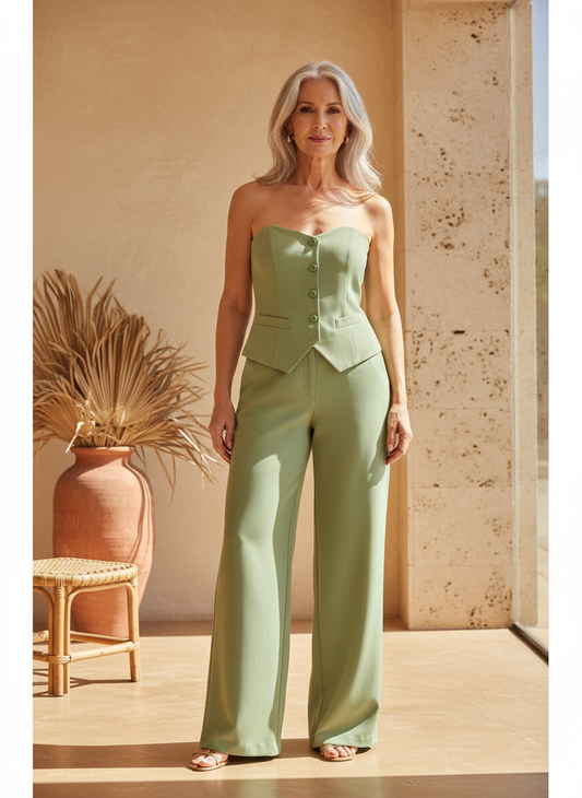 Bria | Strapless Buttoned Two-Piece Set